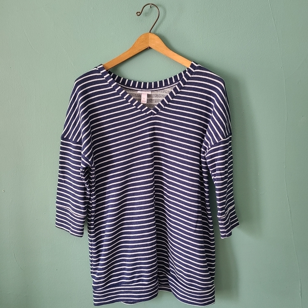 Isabel Maternity Navy and White Striped Top Size Small